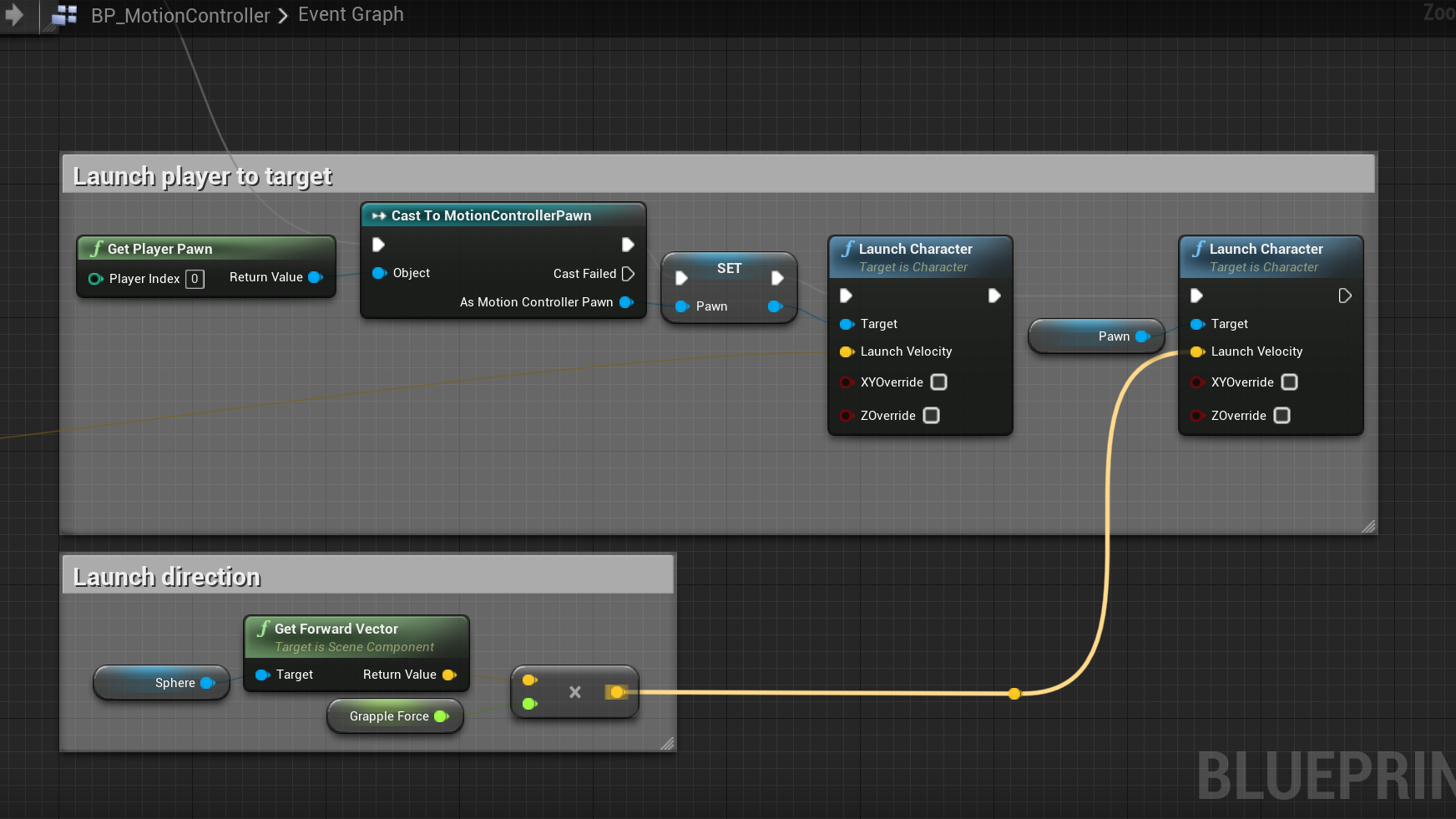 Launch player to target and launch direction