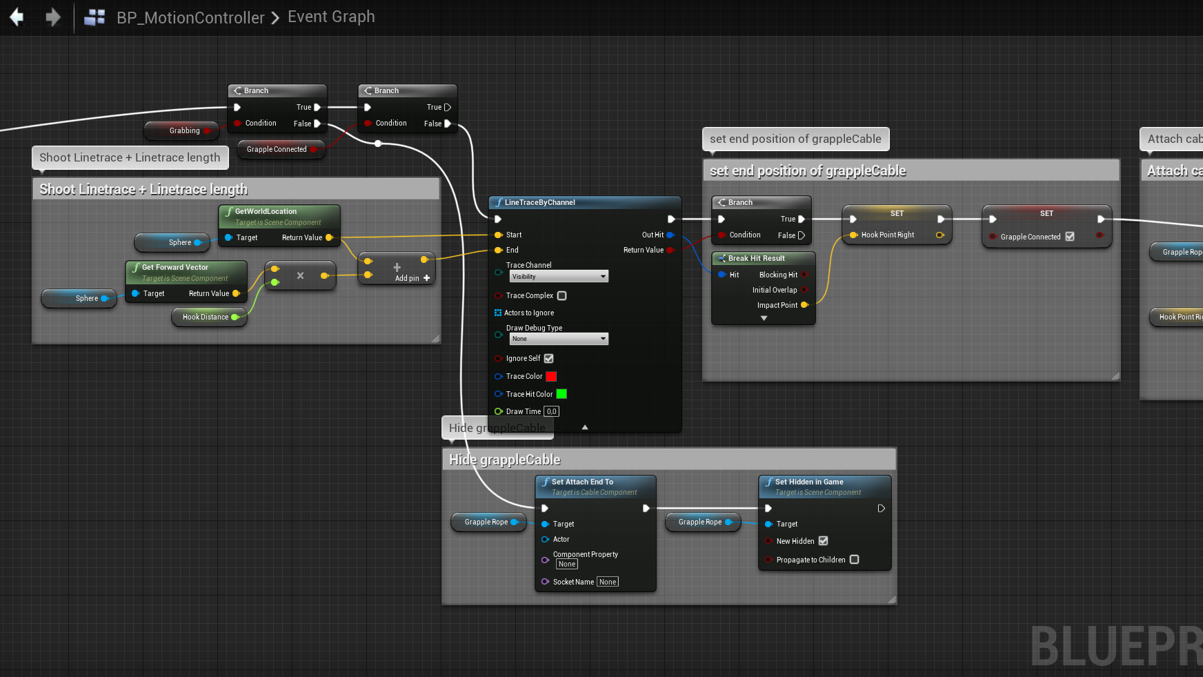 Line trace, hit detection, and cable hiding